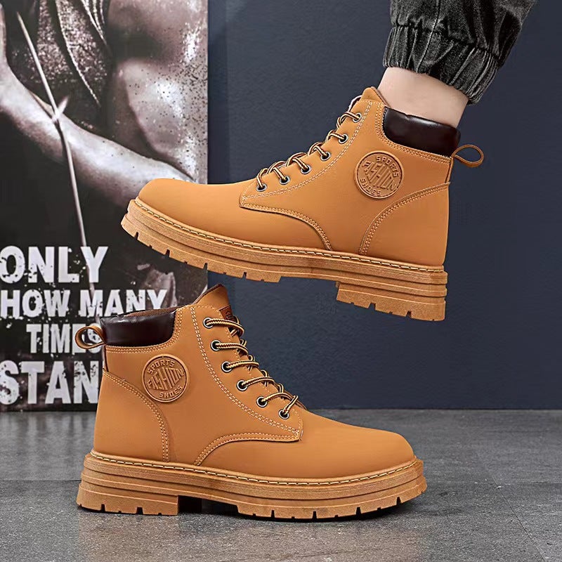 Couple'S Yellow Martin Boots Autumn British Style Vintage Mid-Top Workwear Boots High-Top Outdoor Shoes Thick Sole - Image 5